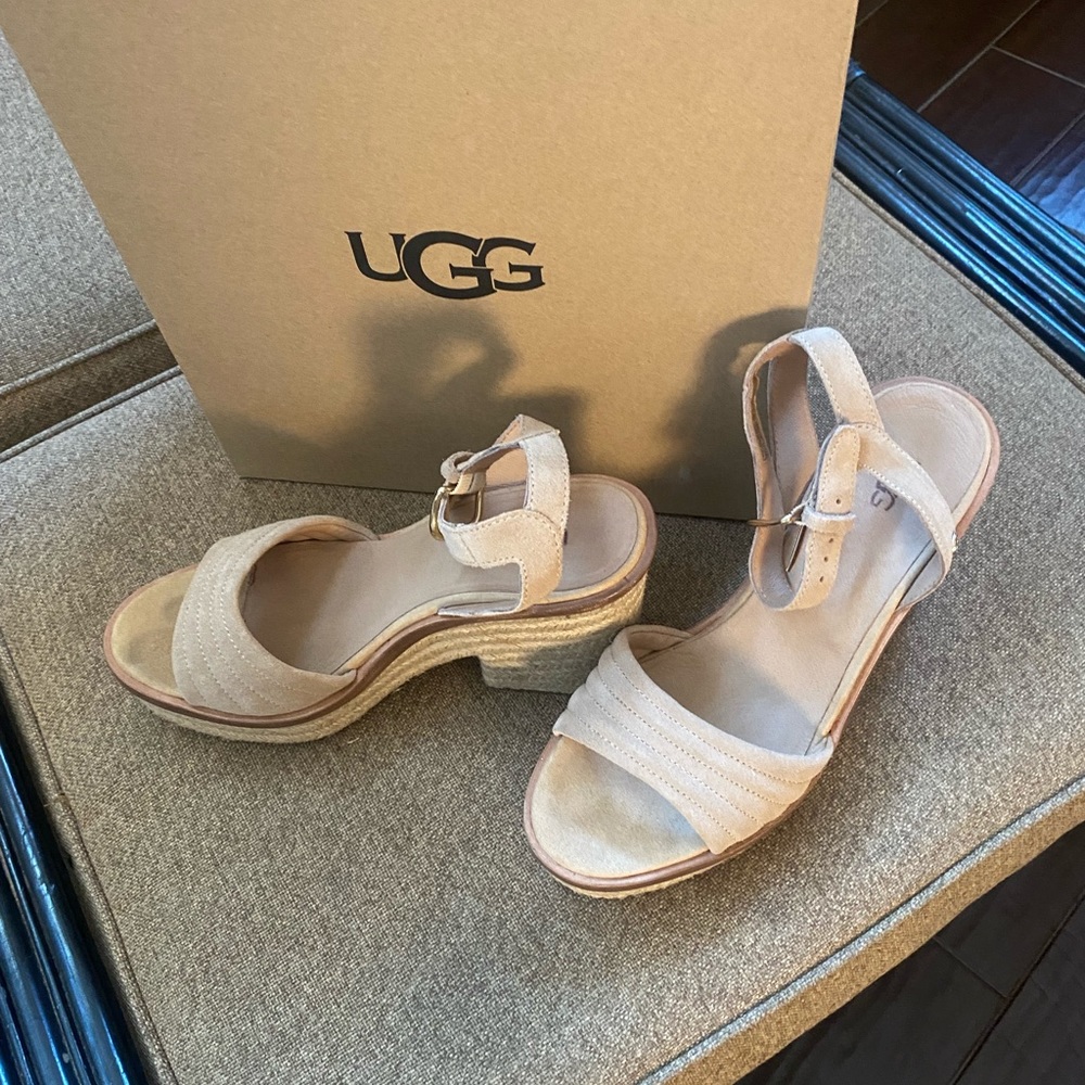 Tan ugg sandals size 9.5 wore twice.